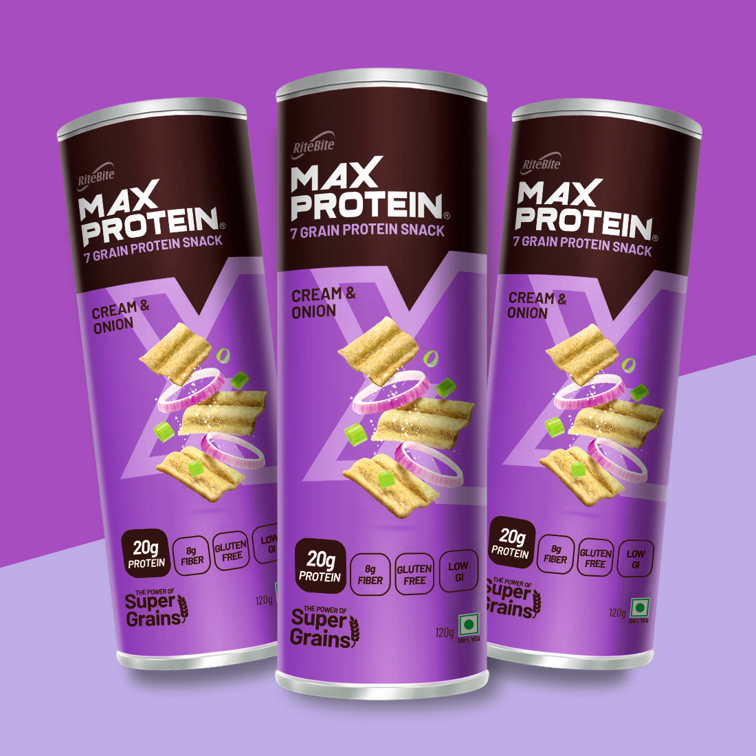 Max Protein Cream & Onion Chips (Pack Of 3)