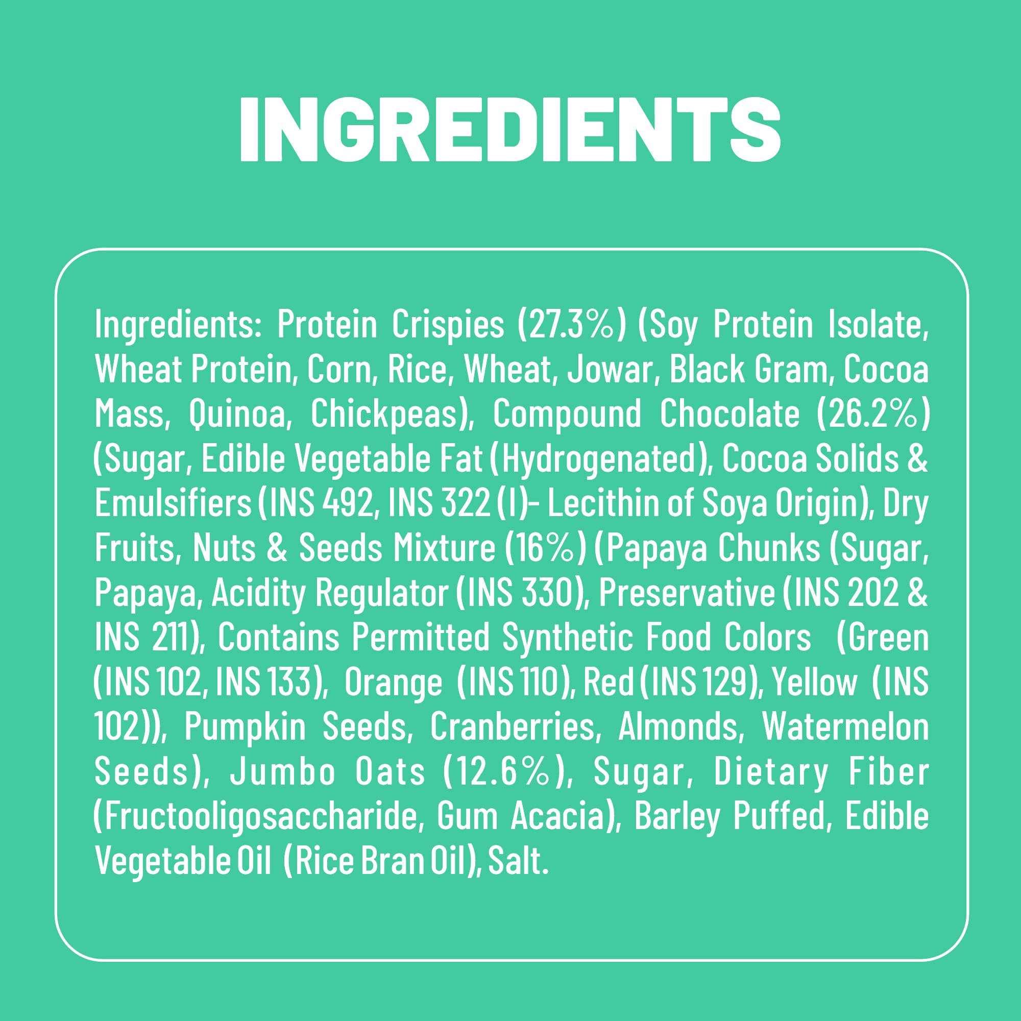 ingredients of max protein granola choco crunchy