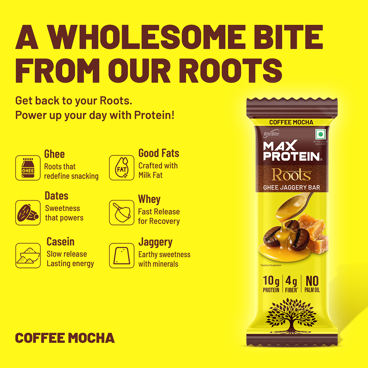 Max Protein Roots – Coffee Mocha Protein Bar – RiteBite Max Protein