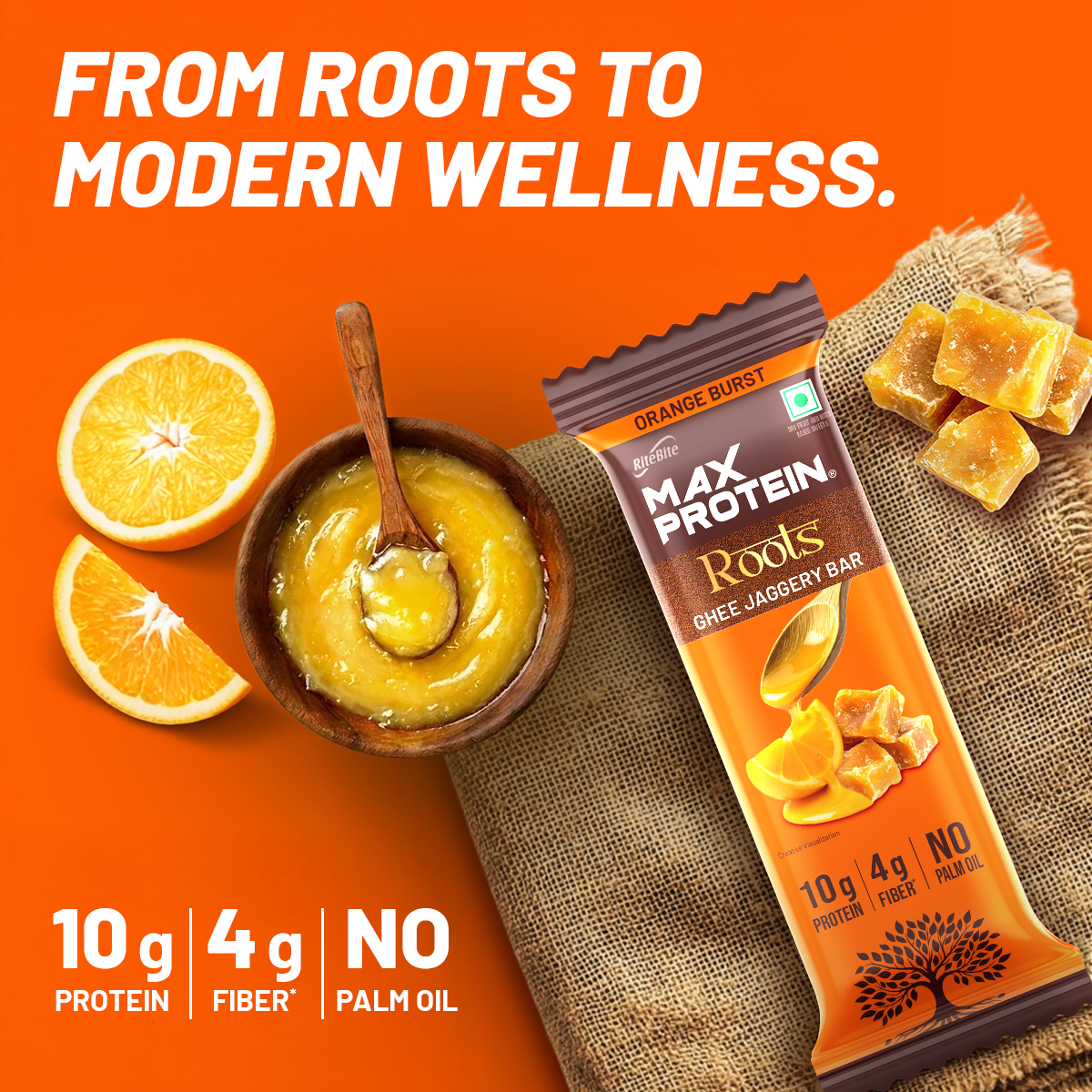 Max Protein Roots – Orange Burst Protein Bar – RiteBite Max Protein