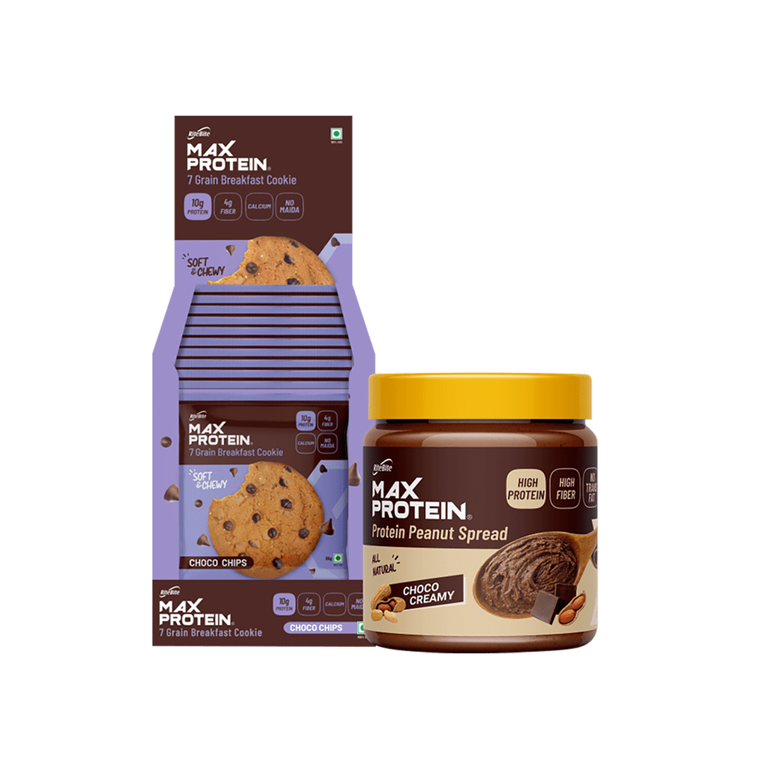 Max Protein - Choco Chips Cookie Pack of 12 + Max Protein - Peanut Spread Choco Creamy 340gm -1 Jar
