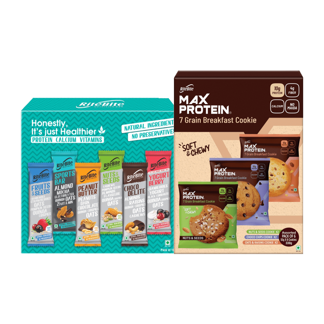 RiteBite Nutrition Bars - Assorted Pack of 10 + Max Protein - Assorted Cookies Pack of 6