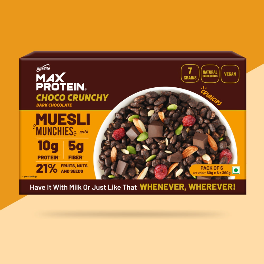 Double Protein Choco Crunch Muesli Munchies , 60g X Pack Of 6 Servings