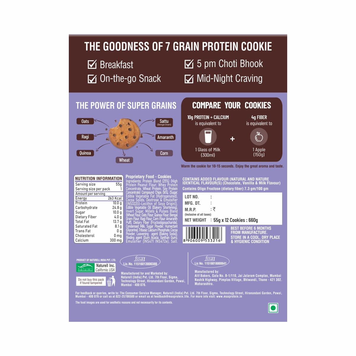 Max Protein - Choco Chips Cookie Pack of 12 + Max Protein - Peanut Spread Choco Creamy 340gm -1 Jar