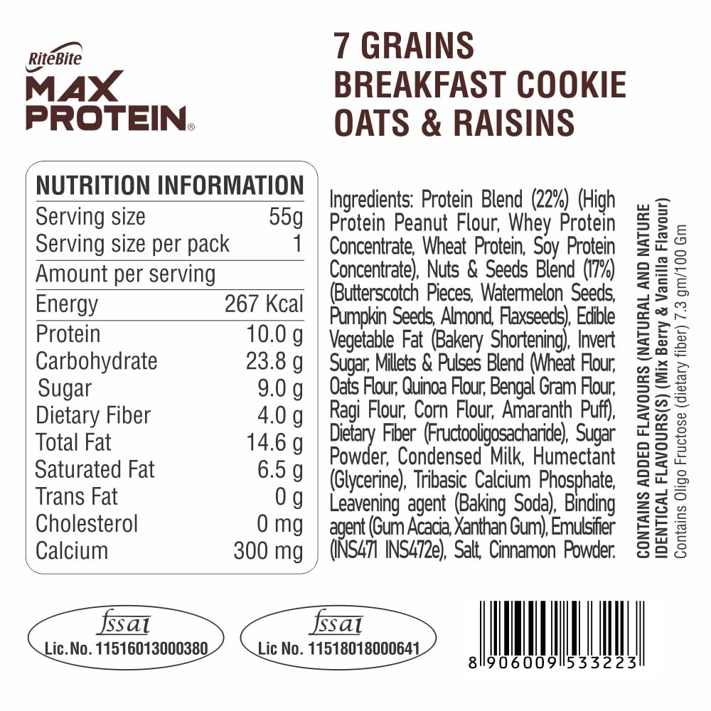 Max Protein - Oats & Raisins Cookie Pack of 12 + Max Protein - Choco Chips Cookie Pack of 12