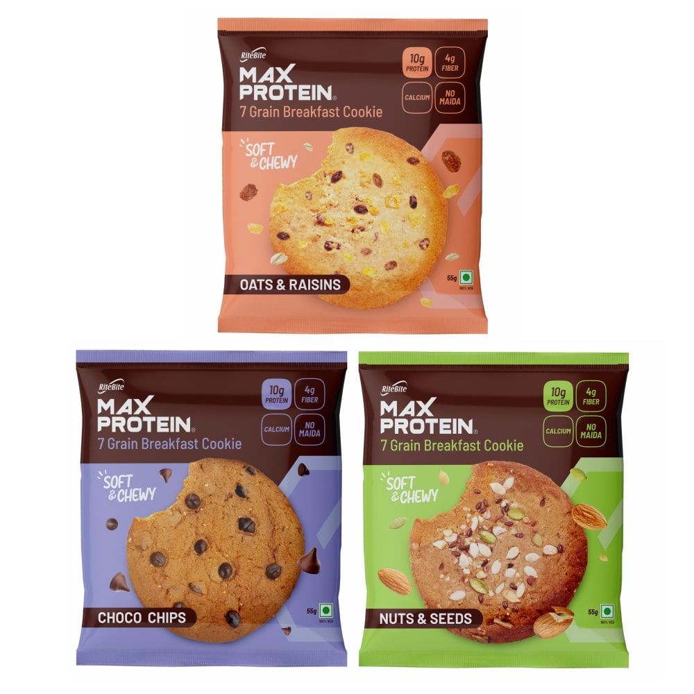 RiteBite - Choco Delite Bar Pack of 6 + Max Protein - Assorted Cookies Pack of 6 + Max Protein - Peanut Butter Choco Creamy 340g -1 Jar