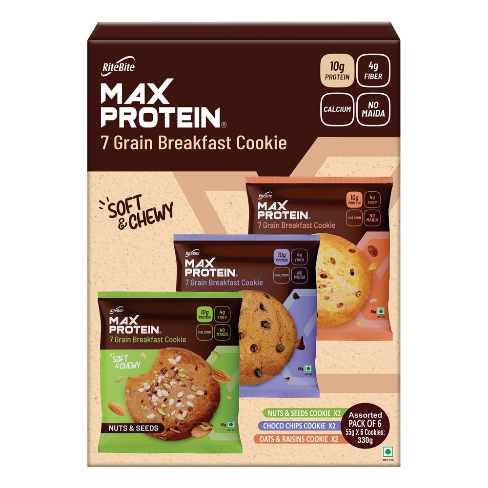 Max Protein - Protein Chips - Assorted Pack of 3 (Cream & Onion - Cheese & Jalapeno - Peri Peri) + Max Protein - Assorted Cookies Pack of 6